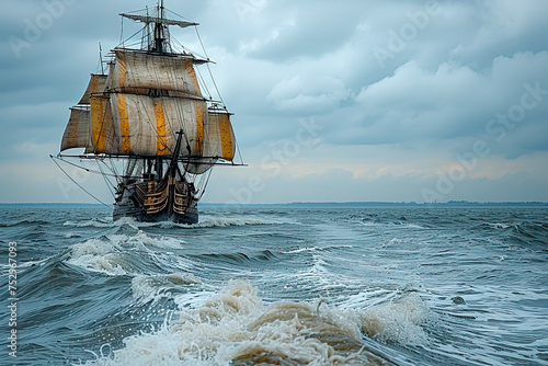 The Wooden Sailing Vessel: Adventures on the High Seas in the 16th Century created with Generative AI technology