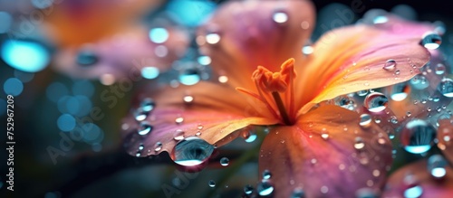 Abstract macro photo Artistic flower with water drops background © kucret