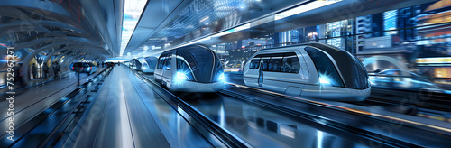 Futuristic transport hub with autonomous vehicles. Smart intelligent transportation.