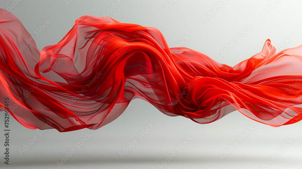 Soothing Floating Red Cloth in 8K Ultra HD on Grey Neutral Background created with Generative AI technology