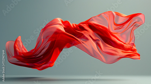 Ethereal Elegance: Floating Red Cloth in Stunning 8K Ultra HD on a Grey Neutral Background created with Generative AI technology