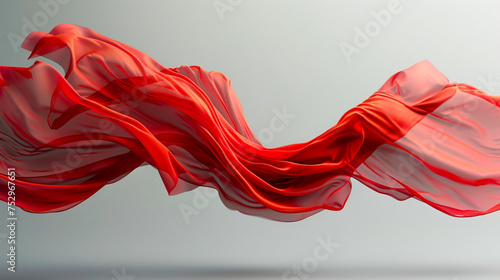 Ethereal Elegance: Floating Red Cloth in 8K Ultra HD on Grey Neutral Background, created with Generative AI technology