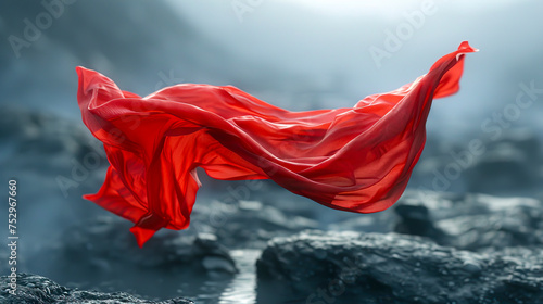 Mesmerizing Floating Red Cloth in 8K Ultra HD on Grey Neutral Background created with Generative AI technology