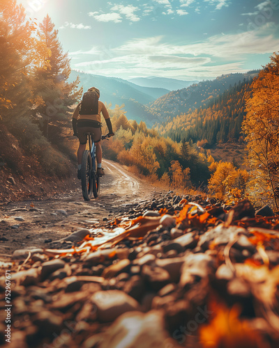 Photo cyclist on sunny day riding bike adventure travel  © LynexOne