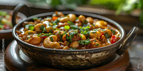 Mushroom and pea curry with roasted garlic food served in a bowl,Bowl of Comfort: Mushroom and Pea Curry Delight,Homemade Curry Cuisine: Mushroom and Pea Comfort Food