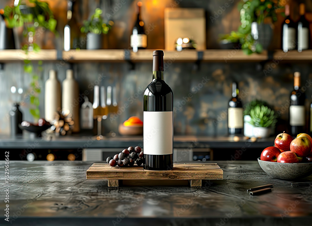 Sophisticated Wine Bottle Display: Elevate Your Brand with Elegant Marketing Materials created with Generative AI technology