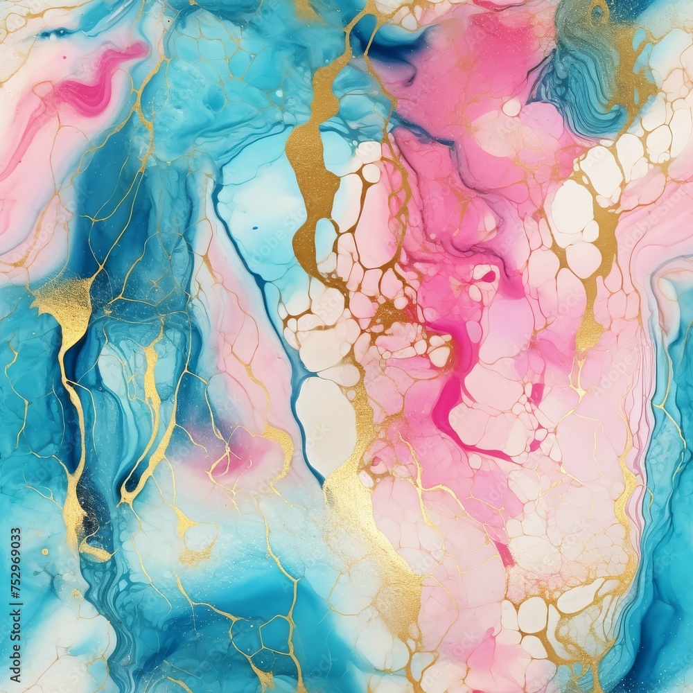Pink and blue abstract ink with gold accents