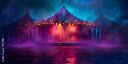 Design with a vibrant circus frame and tent backdrop. Concept Circus Theme, Vibrant Colors, Big Top Tent, Clowns, Acrobats