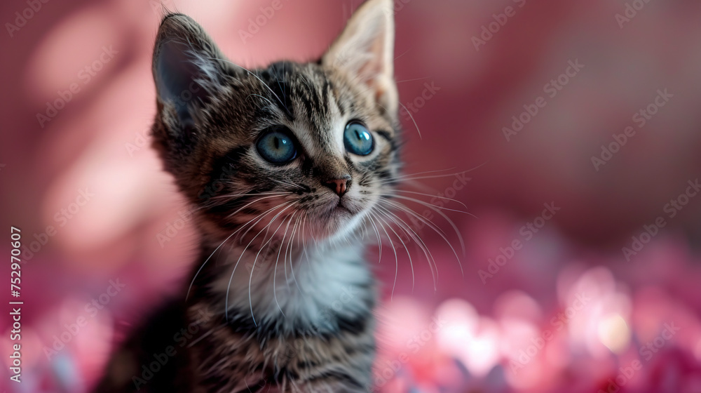 Cherry Blossom Whiskers: Kitten's Springtime Curiosity created with Generative AI technology