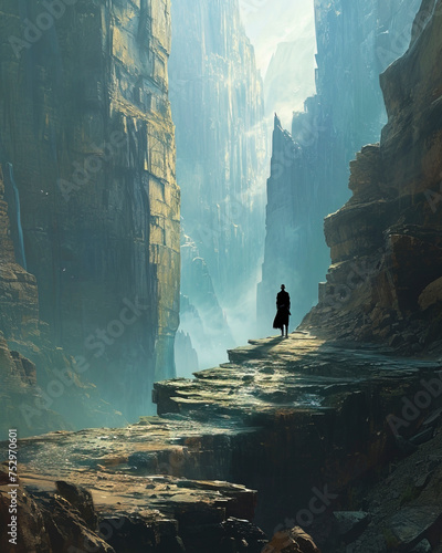 Majestic Canyon Solitude: Explorer Contemplates the Abyss created with Generative AI technology