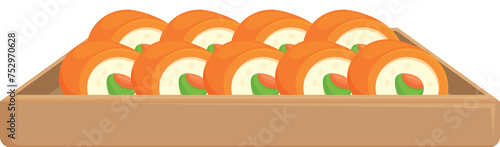 Red fish sushi food icon cartoon vector. Plastic menu. Sale online food app