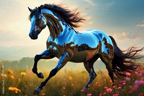 Metallic horse in the field
