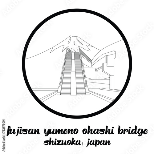Circle Icon Fujisan Yumeno Ohashi Bridge. Vector illustration