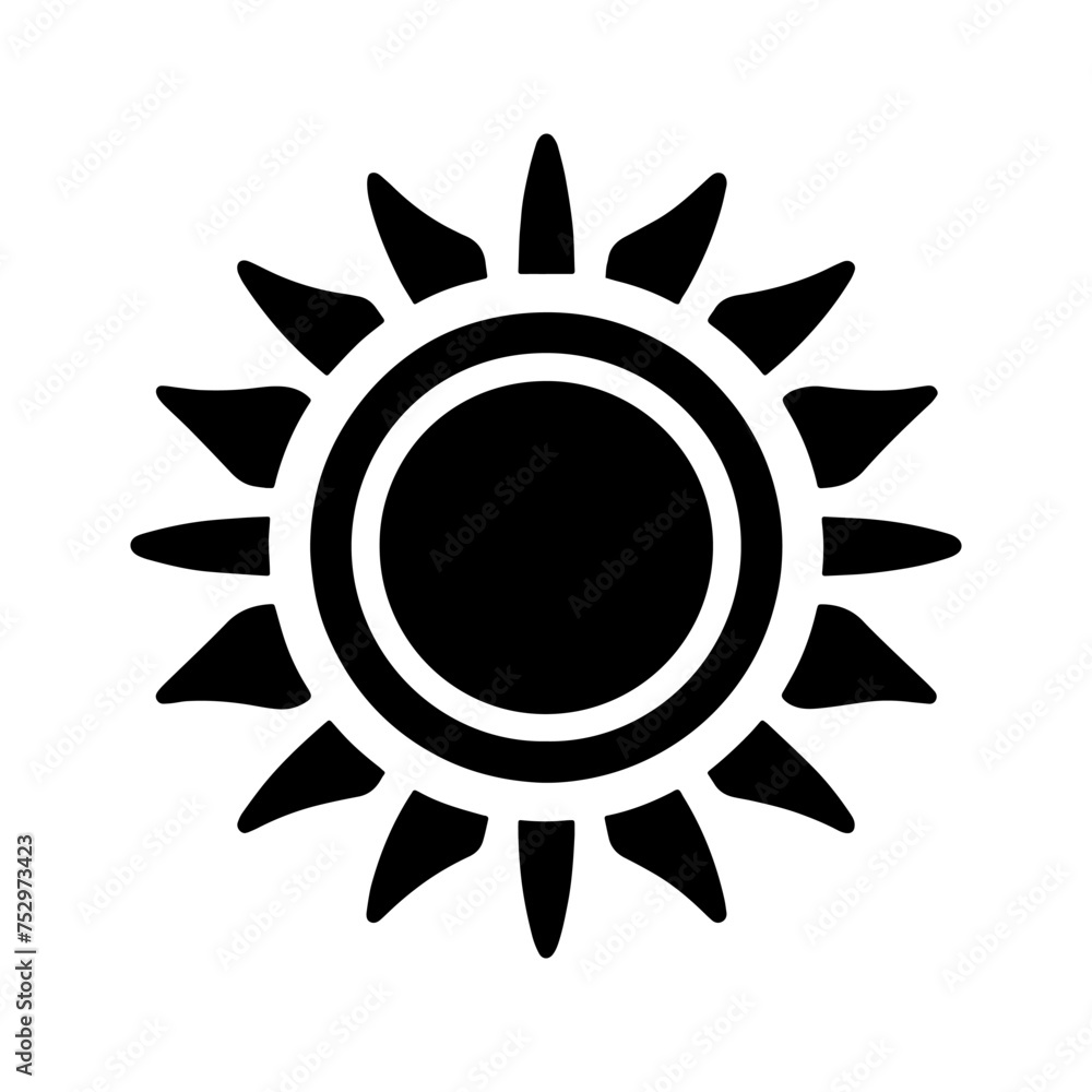Sun icon. Black symbol of sun with rays. Sun icon. Black symbol of sun with rays.