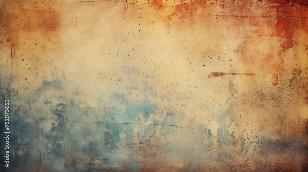 Abstract grunge artwork featuring warm and cool tones with textured background