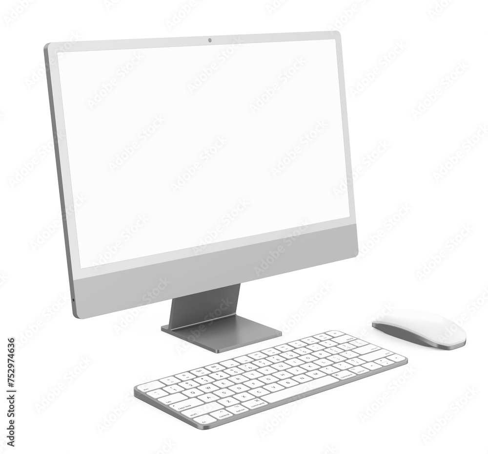 Desktop Computer with a Blank White Screen Monitor, Keyboard and Mouse Isolated Desktop Computer with a Blank White Screen Monitor, Keyboard and Mouse Isolated