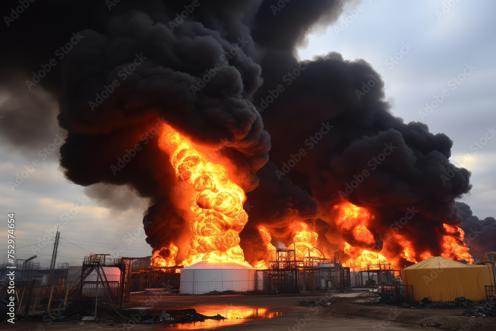Massive Blaze Engulfs Industrial Facility at Dusk