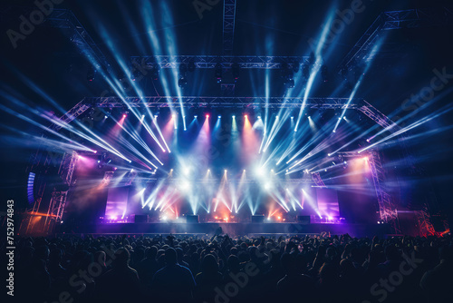 Energetic Concert Crowd with Vibrant Stage Lights