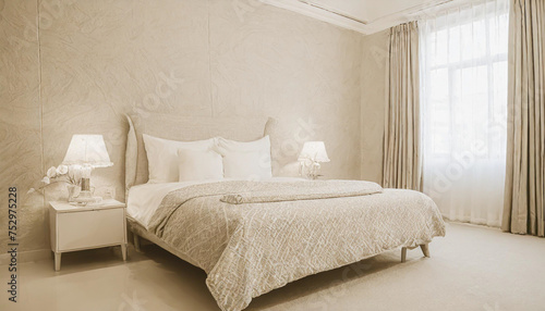 Design wall bedroom or reception room decorated with a wallpaper texture background. Abstract carpet paper tone soft color beige  sepia and with cream marbe texture.