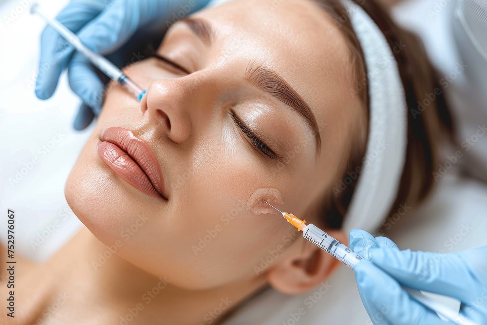 This image captures the intimacy of a healthcare setting, with a patient getting medical treatment on the skin This image captures the intimacy of a healthcare setting, with a patient getting medical treatment on the skin