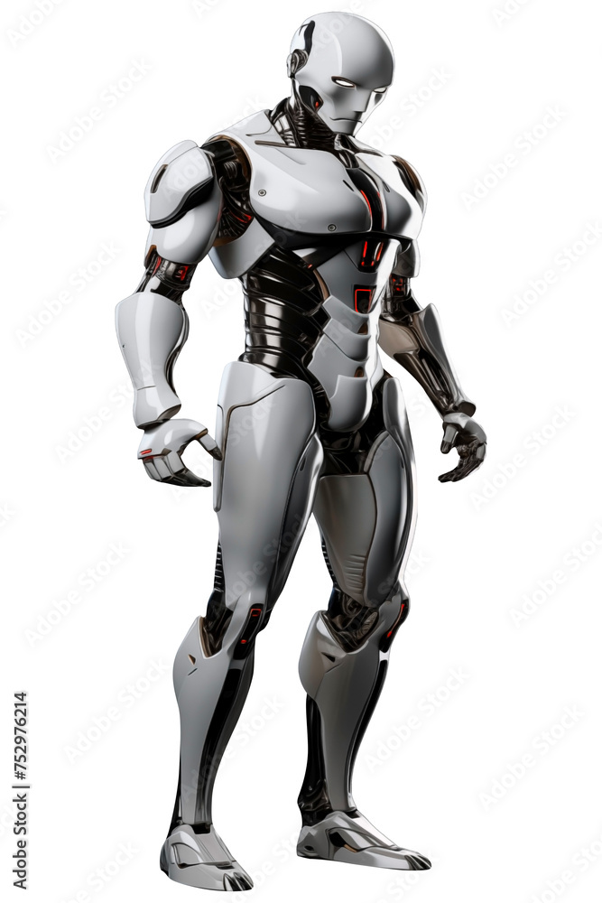 Realistic Exoskeleton Side View full body Cyborg male PNG isolated on white and transparent background - sci-fi technology concept