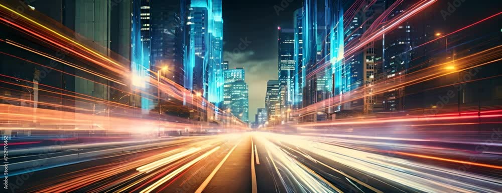 Captivating long exposure shot of a bustling city at night with vibrant lights and urban activity 4K Video Captivating long exposure shot of a bustling city at night with vibrant lights and urban activity 4K Video