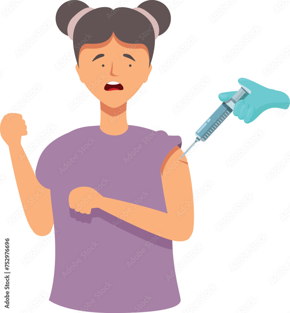 Girl crying with vaccine icon cartoon vector. Medical injection. Doctor healthcare Girl crying with vaccine icon cartoon vector. Medical injection. Doctor healthcare
