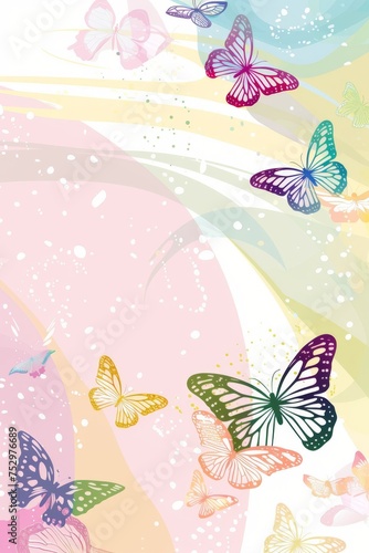 Vibrant butterflies and flowers on colorful backdrop. A vivid composition featuring colorful butterflies and blooming flowers on a colored textured background  symbolizing the beauty of nature