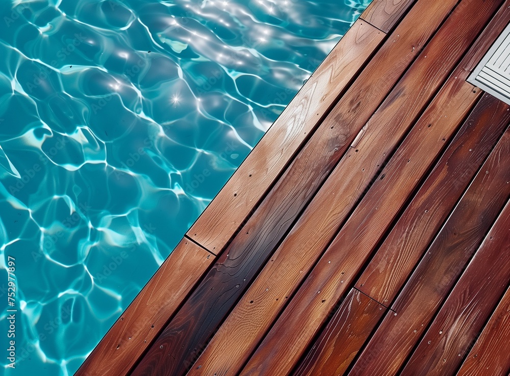 Obraz premium Empty wooden deck with swimming pool