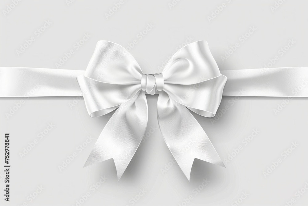 White Ribbon Bow shiny satin with shadow long horizontal ribbon, ribbon for decorating your wedding invitation card, mothers Day, white ribbon bow isolated on white White Ribbon Bow shiny satin with shadow long horizontal ribbon, ribbon for decorating your wedding invitation card, mothers Day, white ribbon bow isolated on white