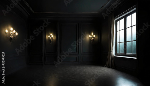 Empty elegant dark room at night with copy space ai generated