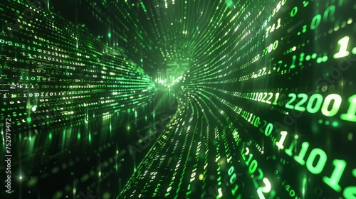 Abstract technology themed background with binary code and matrix green