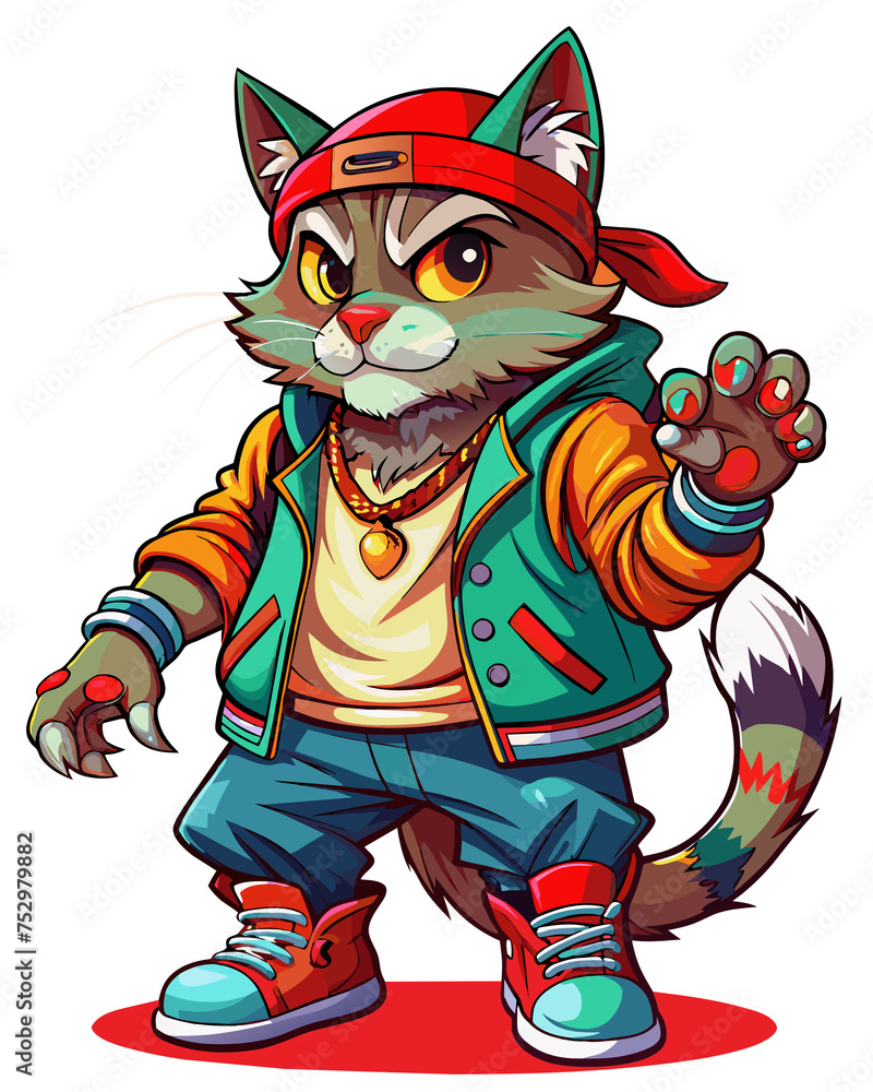 Hip-Hop Cat Easygoing Full Body, Cool Street Dance, Urban Animal Character