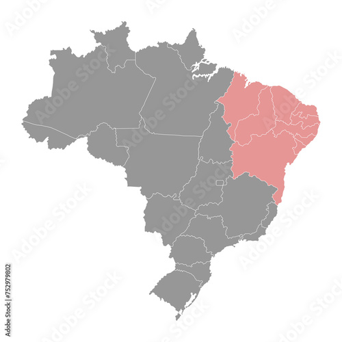 Northeast Region map, Brazil. Vector Illustration.