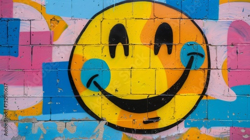 An upbeat and joyful street art piece expressing happiness, optimism, and positive vibes.