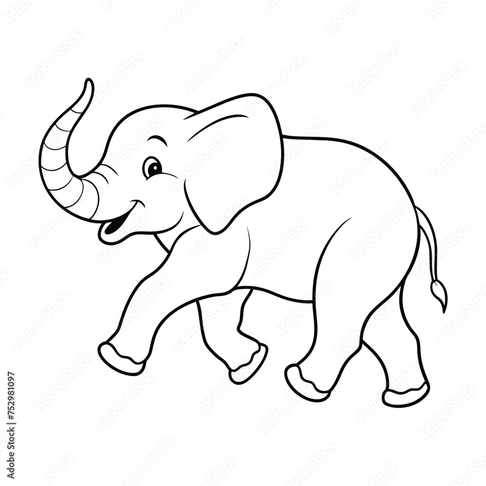 Elephant illustration coloring page for kids