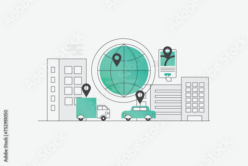 Transport service booking  Online cab service  monitoring cab  truck location  logistics service  transport application on mobile  vector illustration artwork.