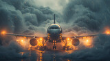 Airplane in the rain. 3D illustration. 3D rendering.