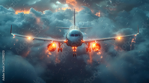 Airplane in the clouds. 3d illustration. Travel concept.  photo