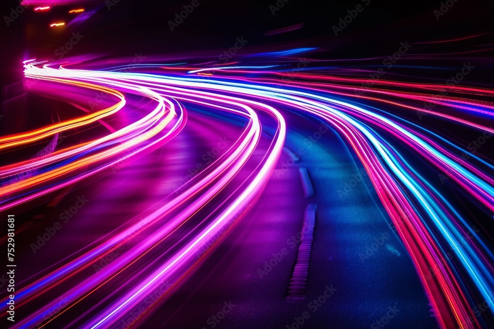 An image featuring streaks of neon lights in motion against a dark background. An image featuring streaks of neon lights in motion against a dark background.