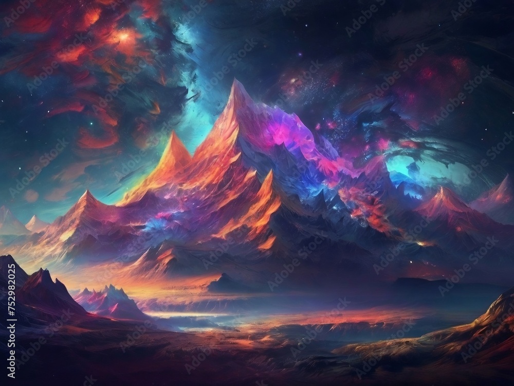 cosmos mountains, design for poster, social media, web. generative ai