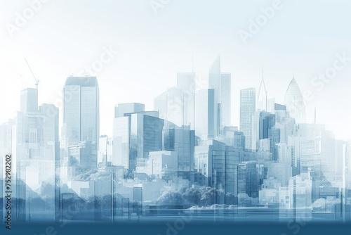 Abstract Blue-Toned Cityscape Silhouette Illustration