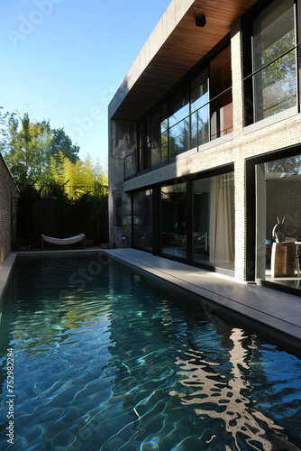 A modern house with a swimming pool © grey