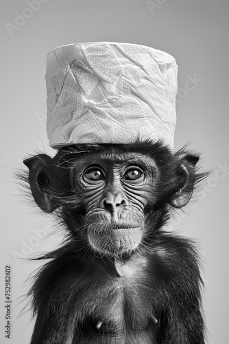Wallpaper Mural Toilet paper roll balancing on monkey head. An ironic and humorous image of a monkey, its face censored, with a roll of toilet paper perfectly balanced on its head Torontodigital.ca
