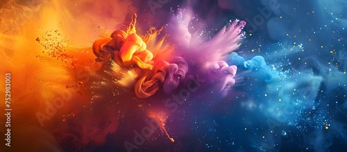 Vibrant Paint Explosion in Mid-Air, To add vibrant energy and a sense of movement to any design project photo