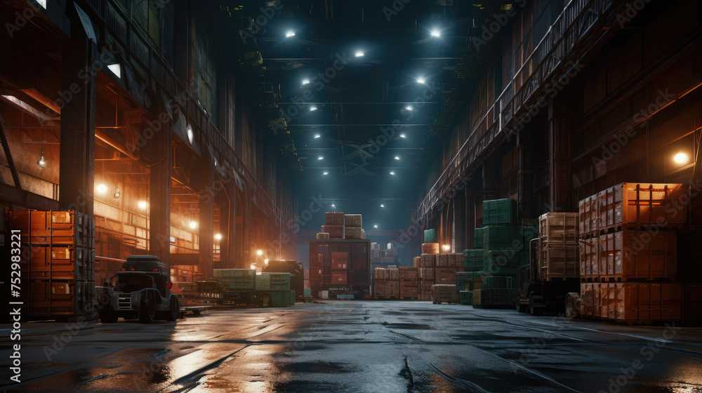 Illuminated Industrial Warehouse at Night Illuminated Industrial Warehouse at Night
