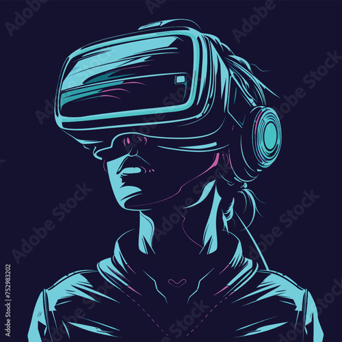 Vector illustration girl wearing VR googles