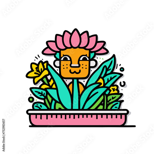 Illustration of a Stylish Cat in a Flowerpot