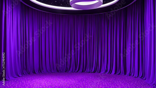 An image of a stage with curtains drawn that can be used as a background. Generative AI.