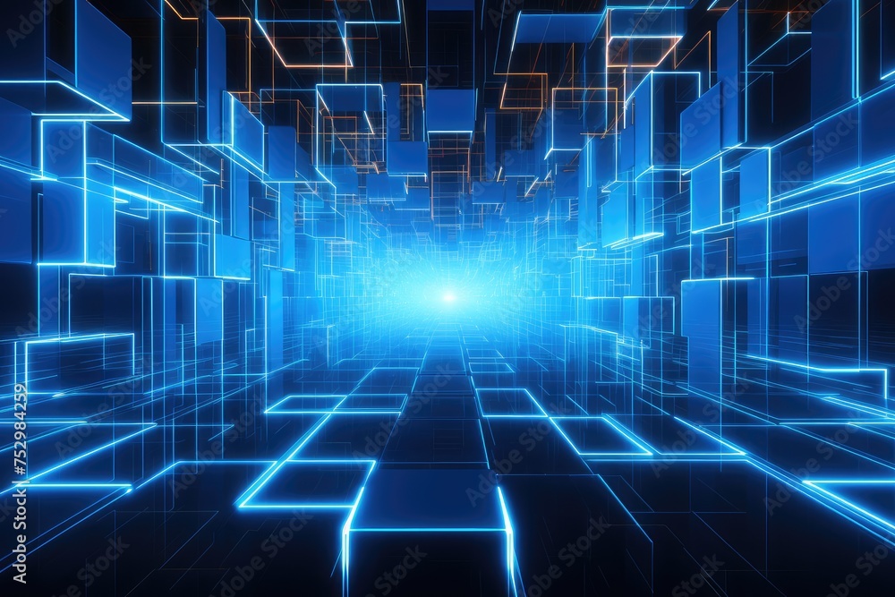 Abstract Blue Digital Network Tunnel Visualization Abstract Blue Digital Network Tunnel Visualization